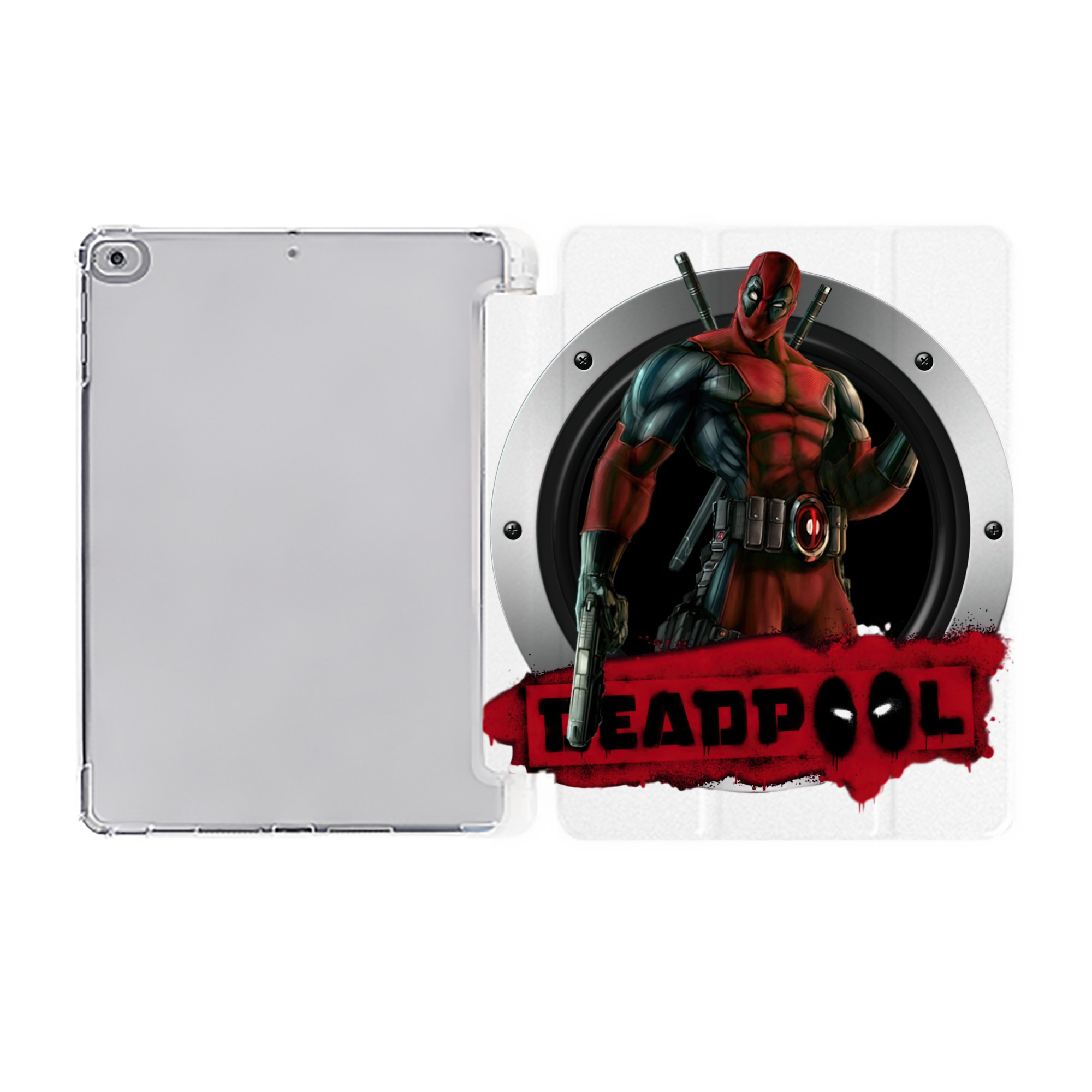 （画像用） Deadpool デッドプール IPad ケース ペン収納付き 三つ折りスタンド PUレザー×シリコン 対応機種9.5/10.5/10.9インチ